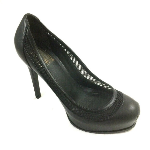 Pour La Victoire Harper Pump Black Platform Leather Mesh Stiletto 8.5 - Picture 1 of 7